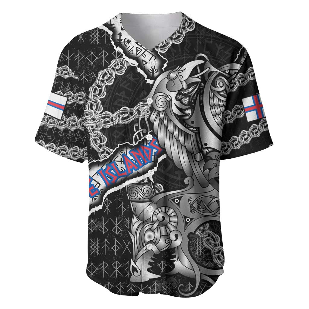 Personalized Faroe Islands Vikings Baseball Jersey Nordic Lion Bound in Runes and Chains