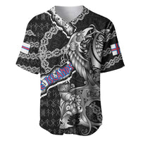 Personalized Faroe Islands Vikings Baseball Jersey Nordic Lion Bound in Runes and Chains