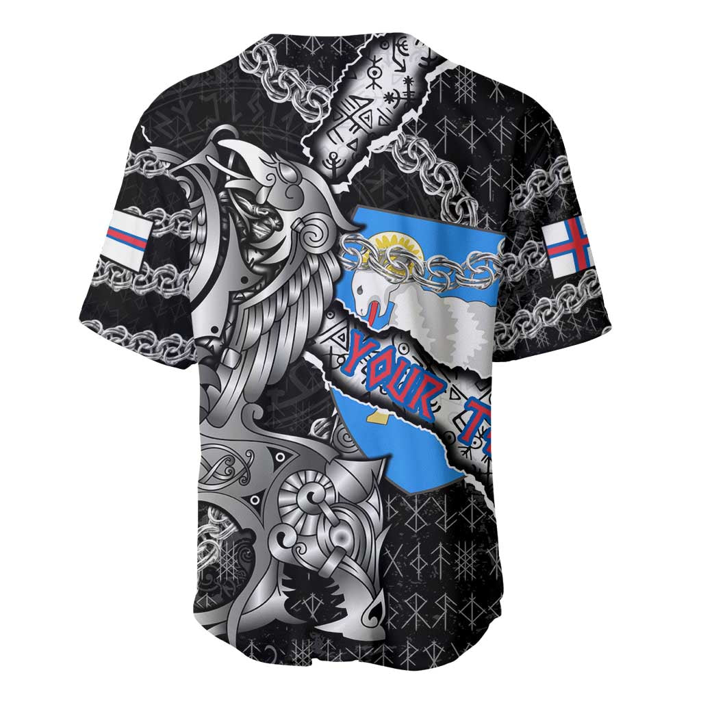 Personalized Faroe Islands Vikings Baseball Jersey Nordic Lion Bound in Runes and Chains