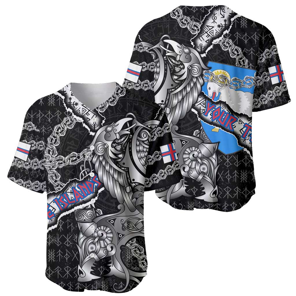 Personalized Faroe Islands Vikings Baseball Jersey Nordic Lion Bound in Runes and Chains
