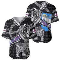 Personalized Faroe Islands Vikings Baseball Jersey Nordic Lion Bound in Runes and Chains