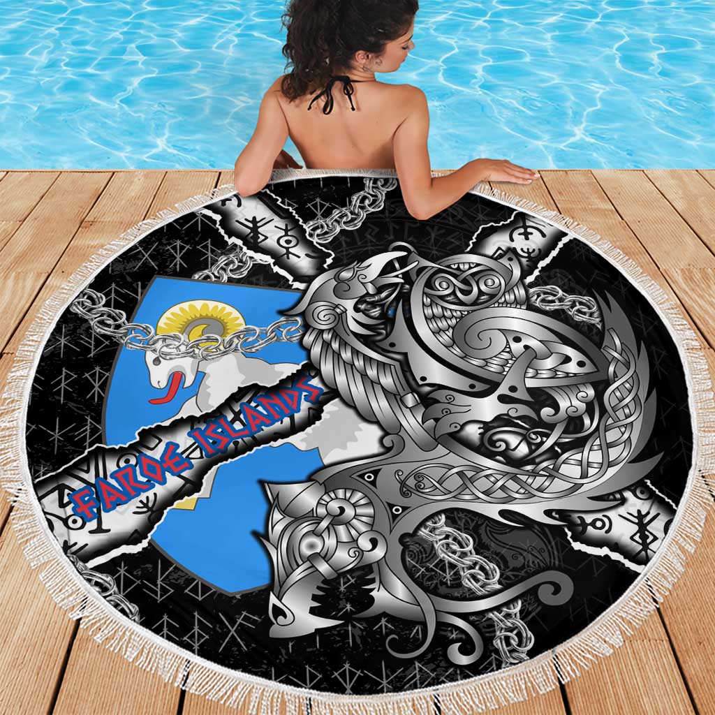 Faroe Islands Vikings Beach Blanket Nordic Lion Bound in Runes and Chains