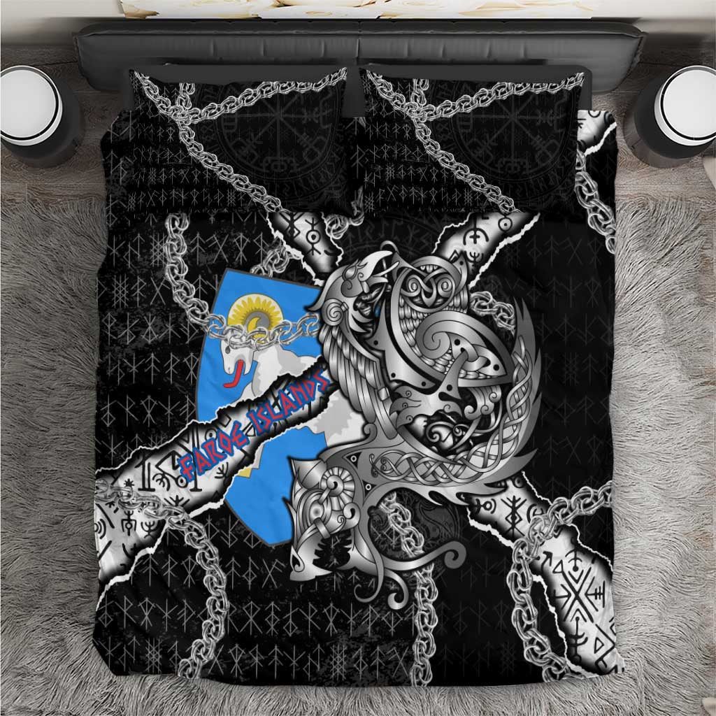 Faroe Islands Vikings Bedding Set Nordic Lion Bound in Runes and Chains