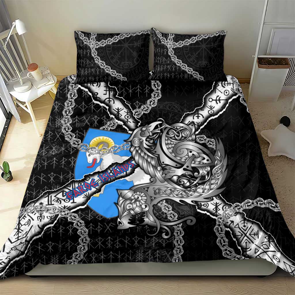 Faroe Islands Vikings Bedding Set Nordic Lion Bound in Runes and Chains
