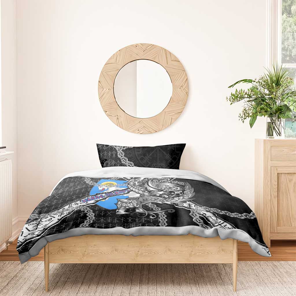 Faroe Islands Vikings Bedding Set Nordic Lion Bound in Runes and Chains