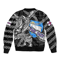 Personalized Faroe Islands Vikings Bomber Jacket Nordic Lion Bound in Runes and Chains