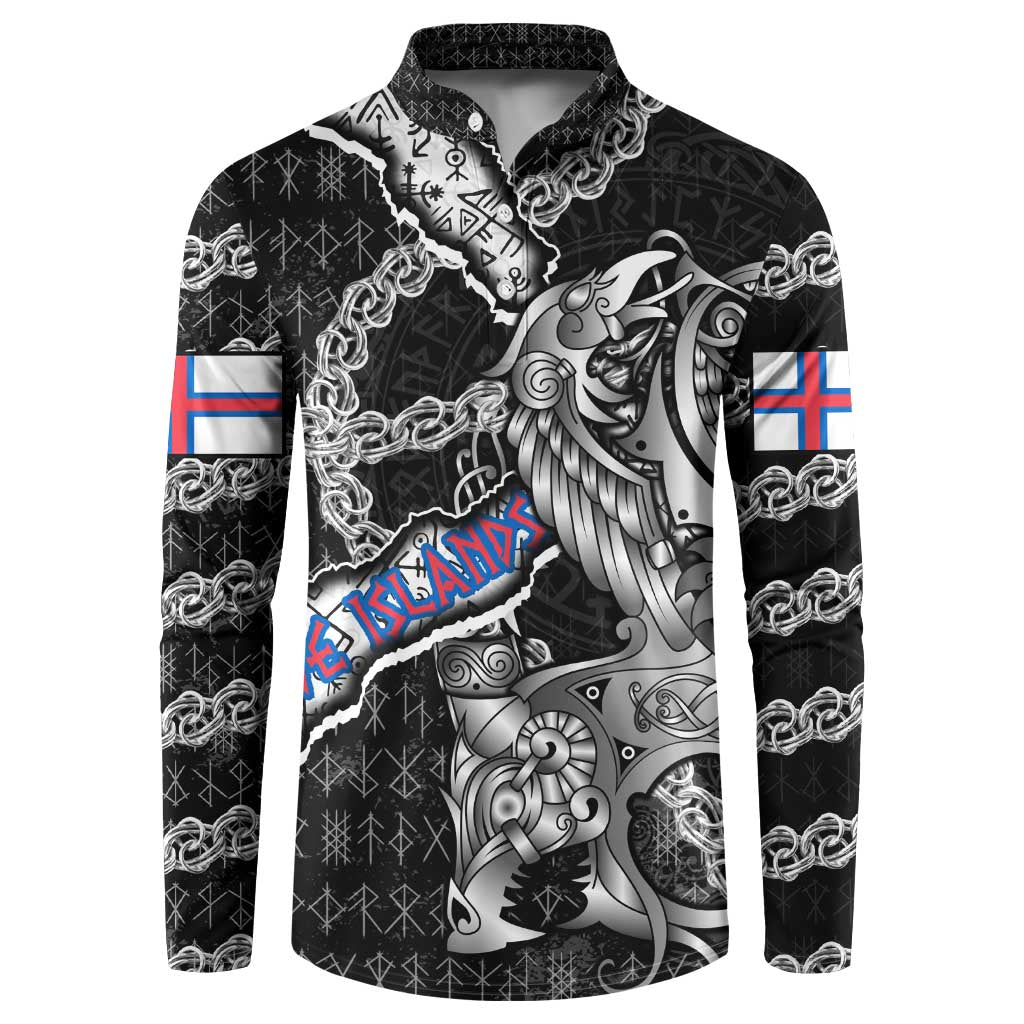 Personalized Faroe Islands Vikings Button Sweatshirt Nordic Lion Bound in Runes and Chains