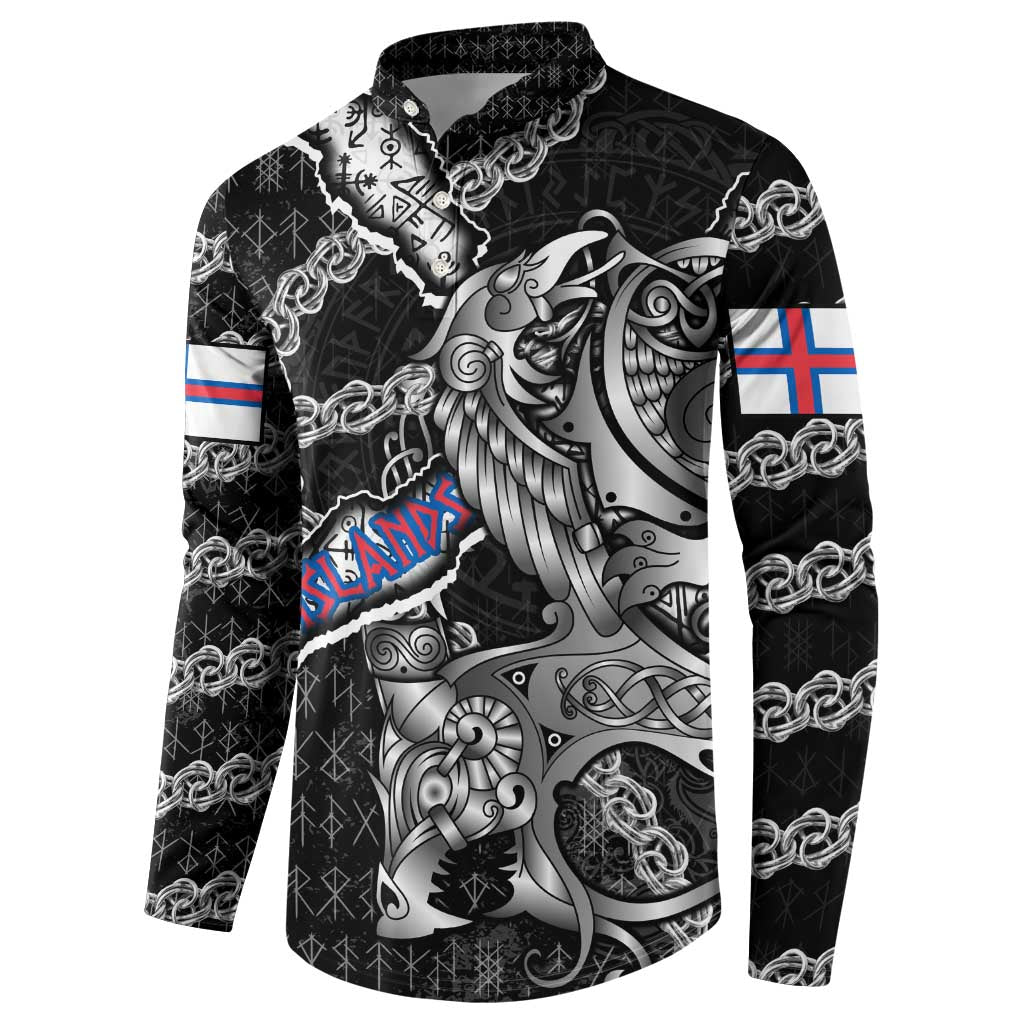 Personalized Faroe Islands Vikings Button Sweatshirt Nordic Lion Bound in Runes and Chains