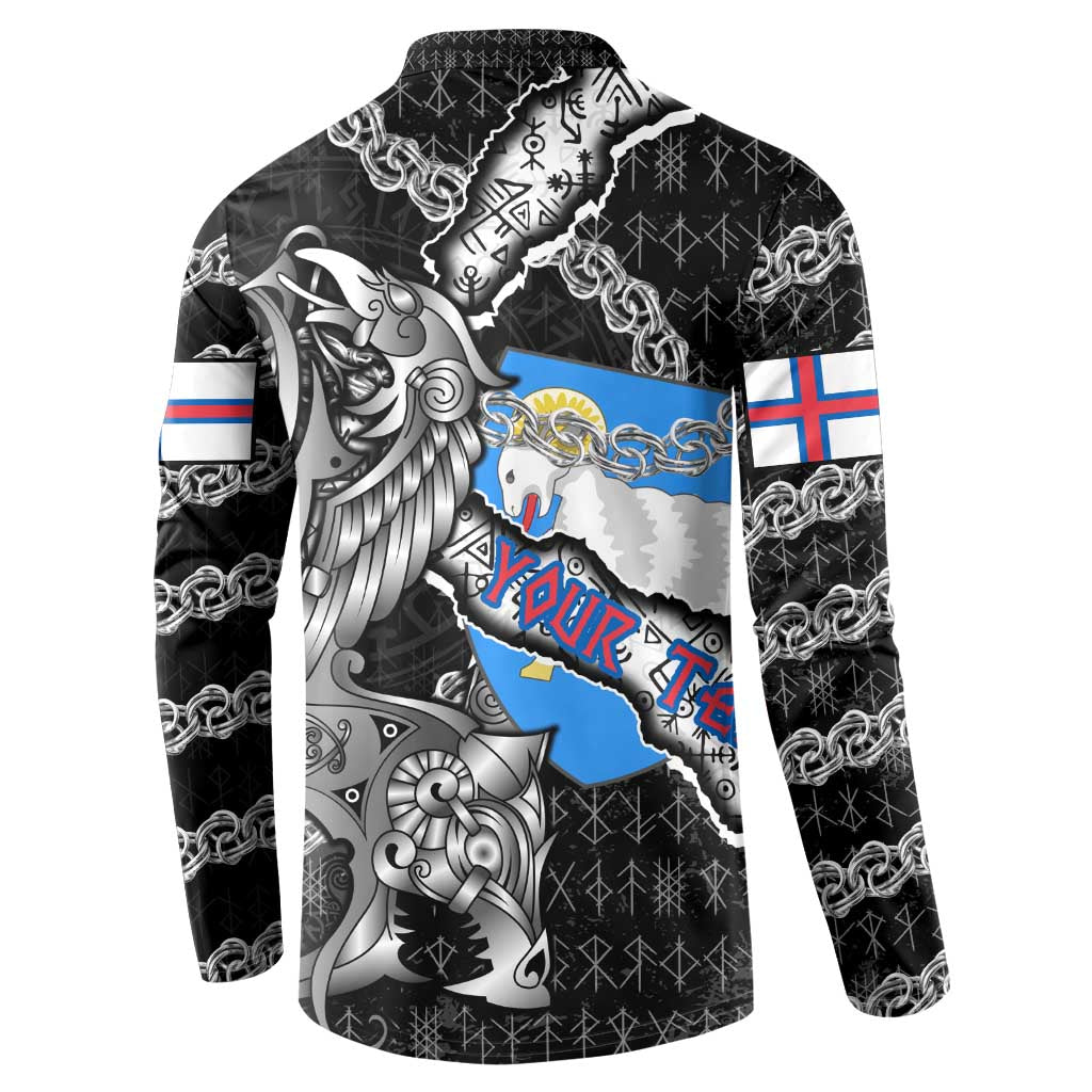 Personalized Faroe Islands Vikings Button Sweatshirt Nordic Lion Bound in Runes and Chains