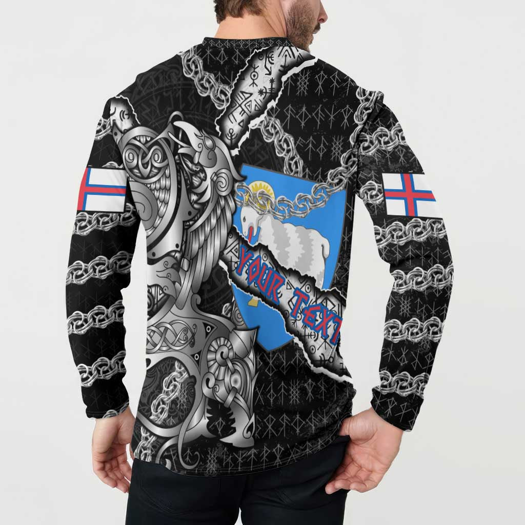 Personalized Faroe Islands Vikings Button Sweatshirt Nordic Lion Bound in Runes and Chains