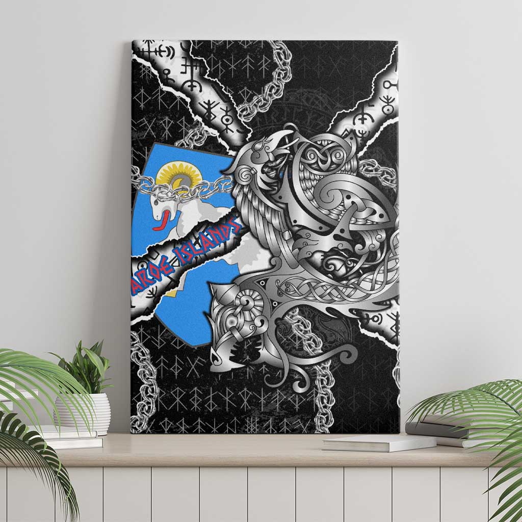 Faroe Islands Vikings Canvas Wall Art Nordic Lion Bound in Runes and Chains