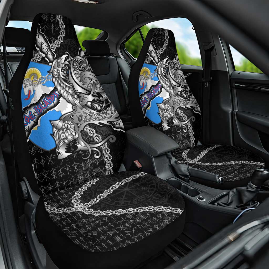 Faroe Islands Vikings Car Seat Cover Nordic Lion Bound in Runes and Chains