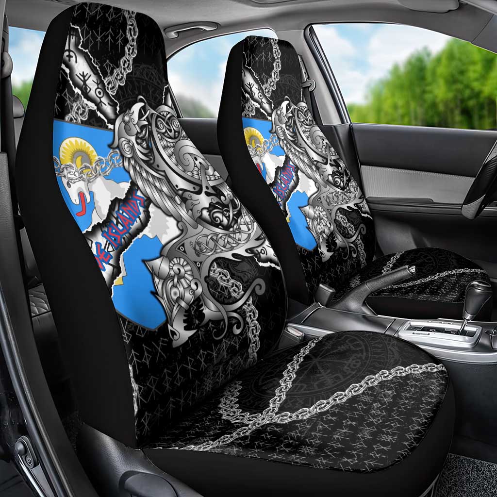 Faroe Islands Vikings Car Seat Cover Nordic Lion Bound in Runes and Chains