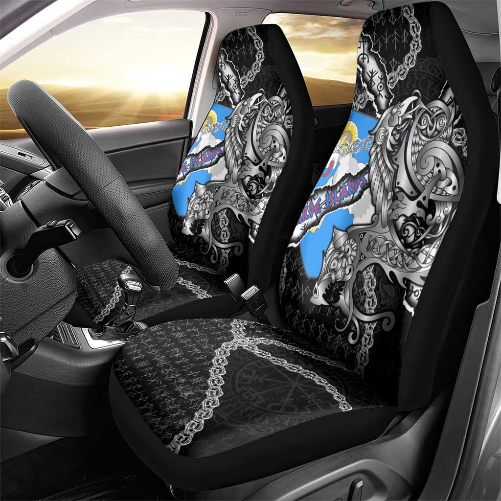 Faroe Islands Vikings Car Seat Cover Nordic Lion Bound in Runes and Chains