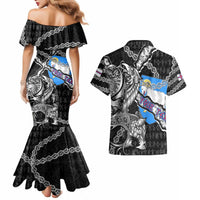 Personalized Faroe Islands Vikings Couples Matching Mermaid Dress and Hawaiian Shirt Nordic Lion Bound in Runes and Chains