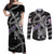 Personalized Faroe Islands Vikings Couples Matching Off Shoulder Maxi Dress and Long Sleeve Button Shirt Nordic Lion Bound in Runes and Chains