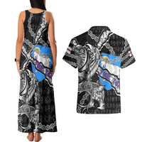 Personalized Faroe Islands Vikings Couples Matching Tank Maxi Dress and Hawaiian Shirt Nordic Lion Bound in Runes and Chains