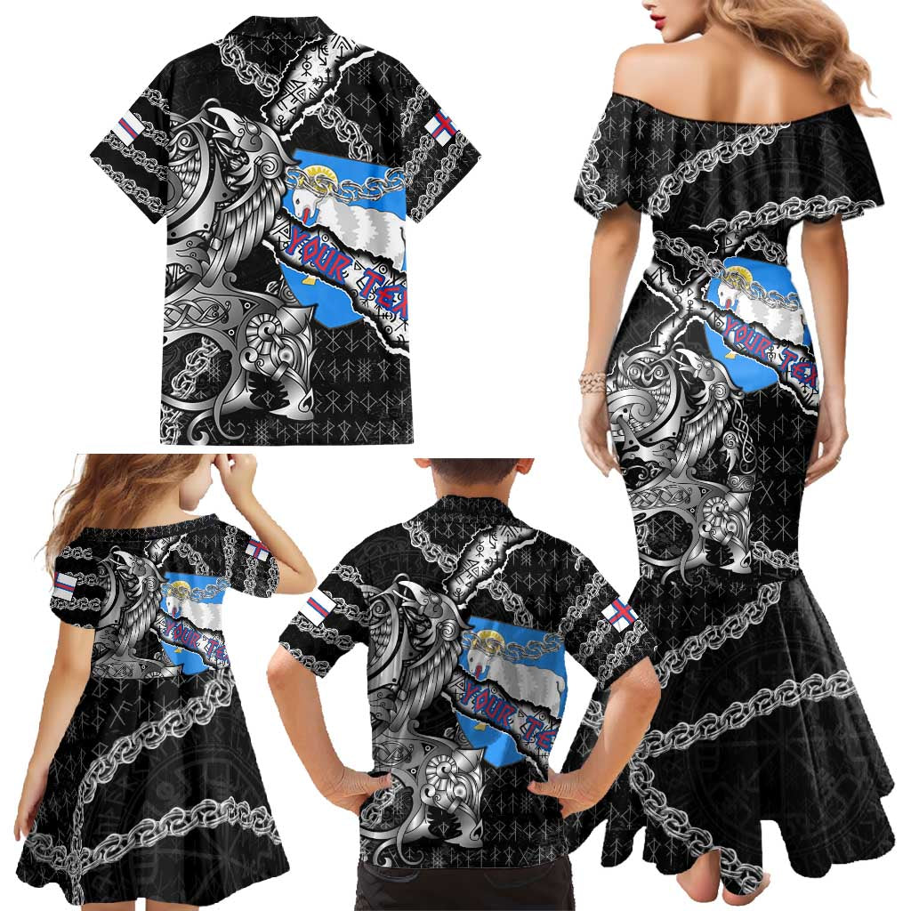 Personalized Faroe Islands Vikings Family Matching Mermaid Dress and Hawaiian Shirt Nordic Lion Bound in Runes and Chains