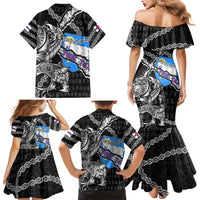 Personalized Faroe Islands Vikings Family Matching Mermaid Dress and Hawaiian Shirt Nordic Lion Bound in Runes and Chains