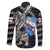 Personalized Faroe Islands Vikings Family Matching Off The Shoulder Long Sleeve Dress and Hawaiian Shirt Nordic Lion Bound in Runes and Chains