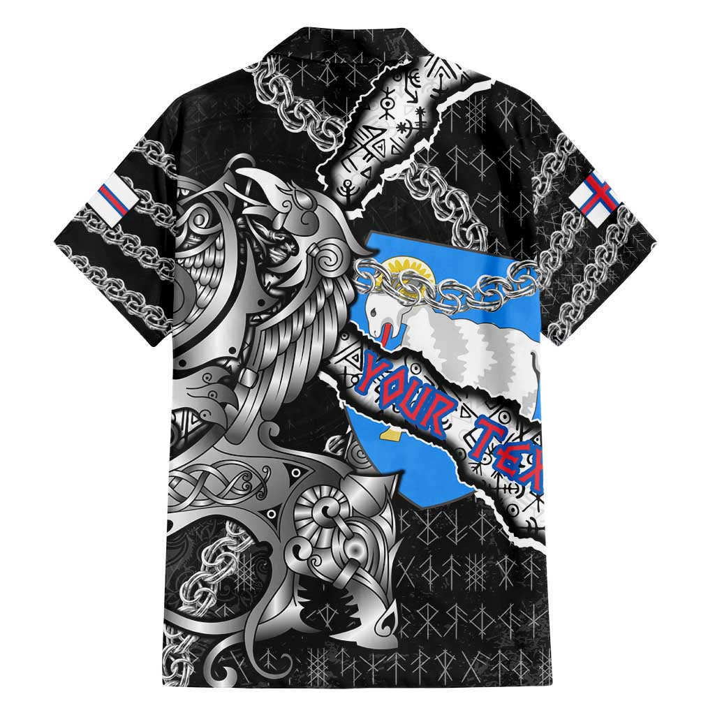 Personalized Faroe Islands Vikings Family Matching Off Shoulder Short Dress and Hawaiian Shirt Nordic Lion Bound in Runes and Chains
