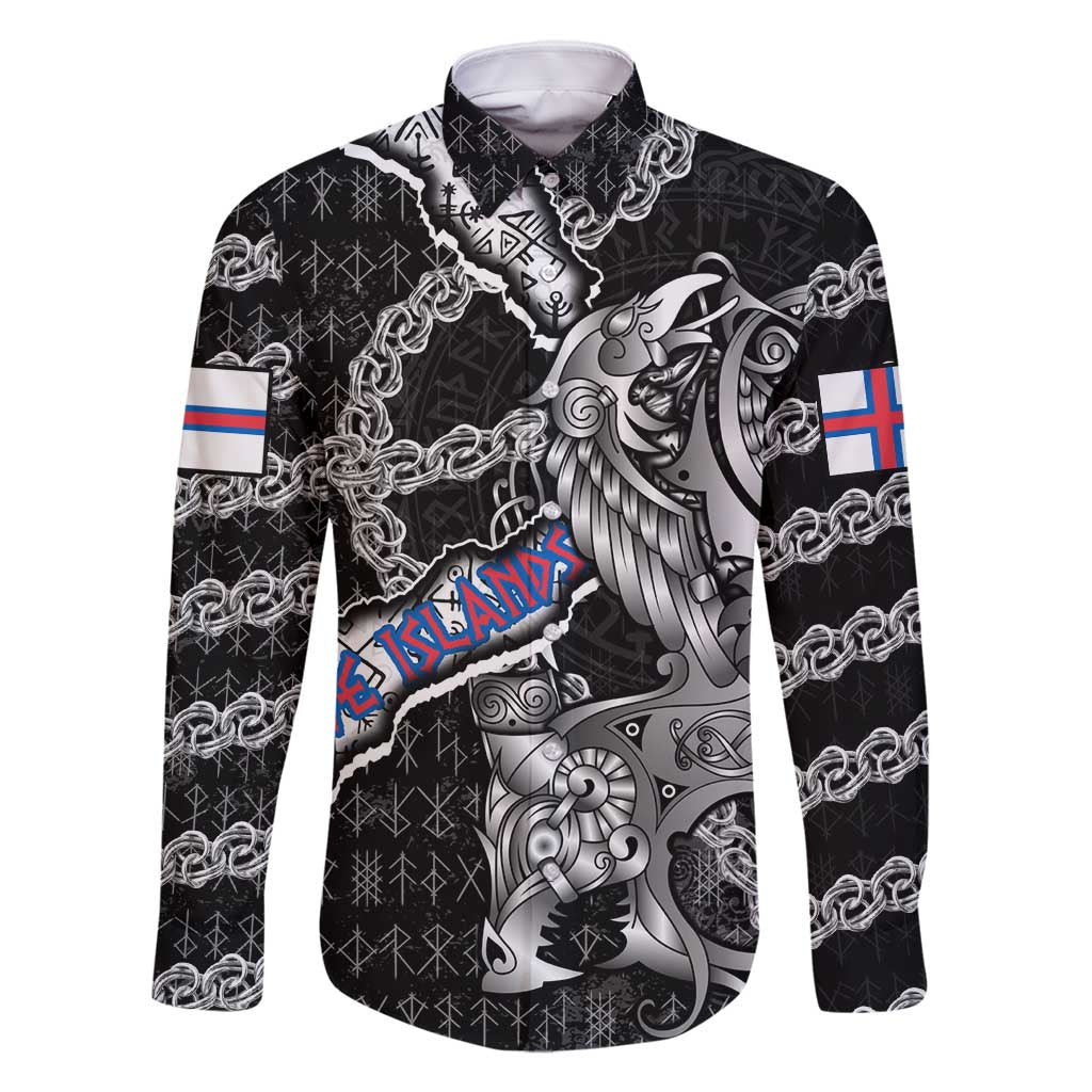 Personalized Faroe Islands Vikings Family Matching Off Shoulder Short Dress and Hawaiian Shirt Nordic Lion Bound in Runes and Chains