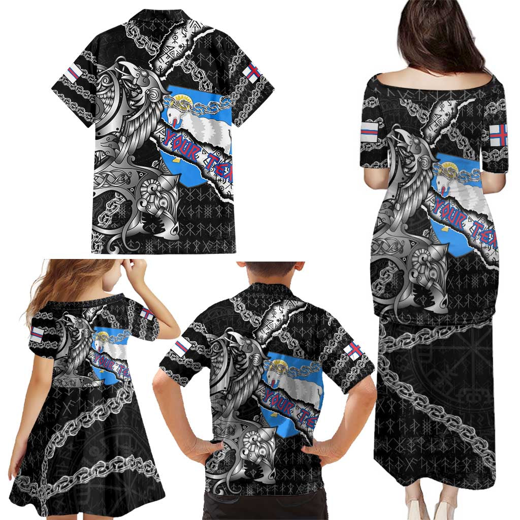 Personalized Faroe Islands Vikings Family Matching Puletasi and Hawaiian Shirt Nordic Lion Bound in Runes and Chains