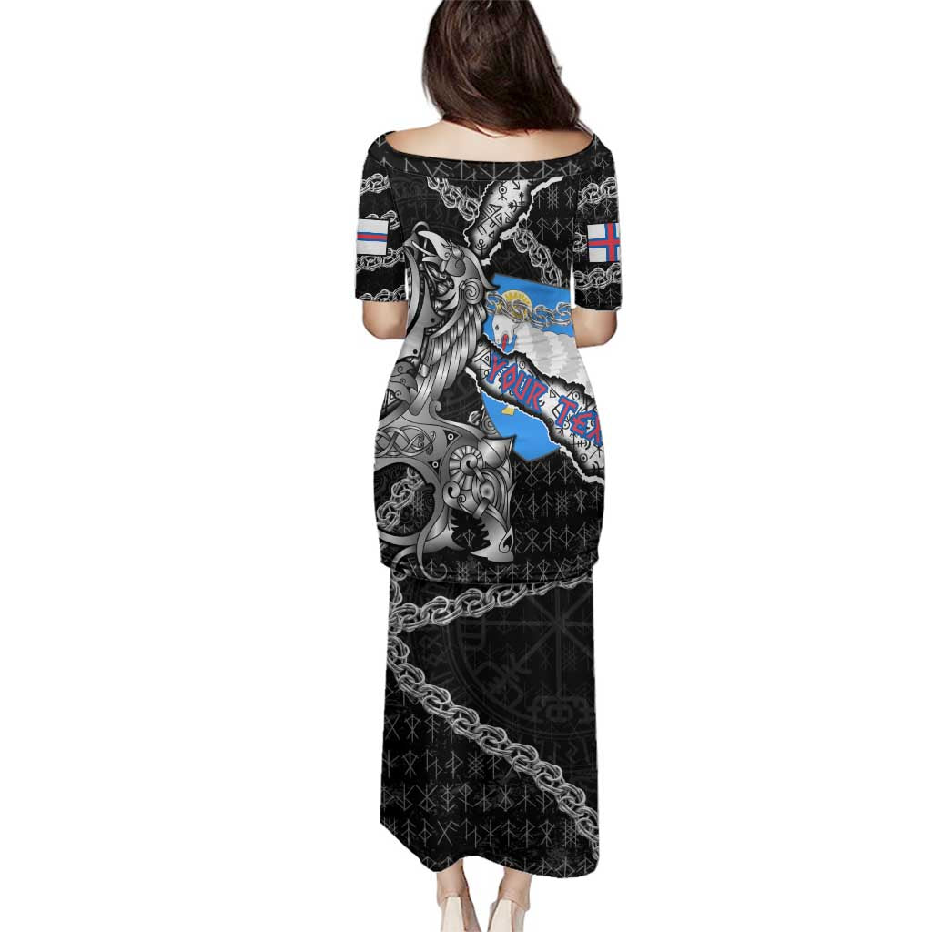 Personalized Faroe Islands Vikings Family Matching Puletasi and Hawaiian Shirt Nordic Lion Bound in Runes and Chains