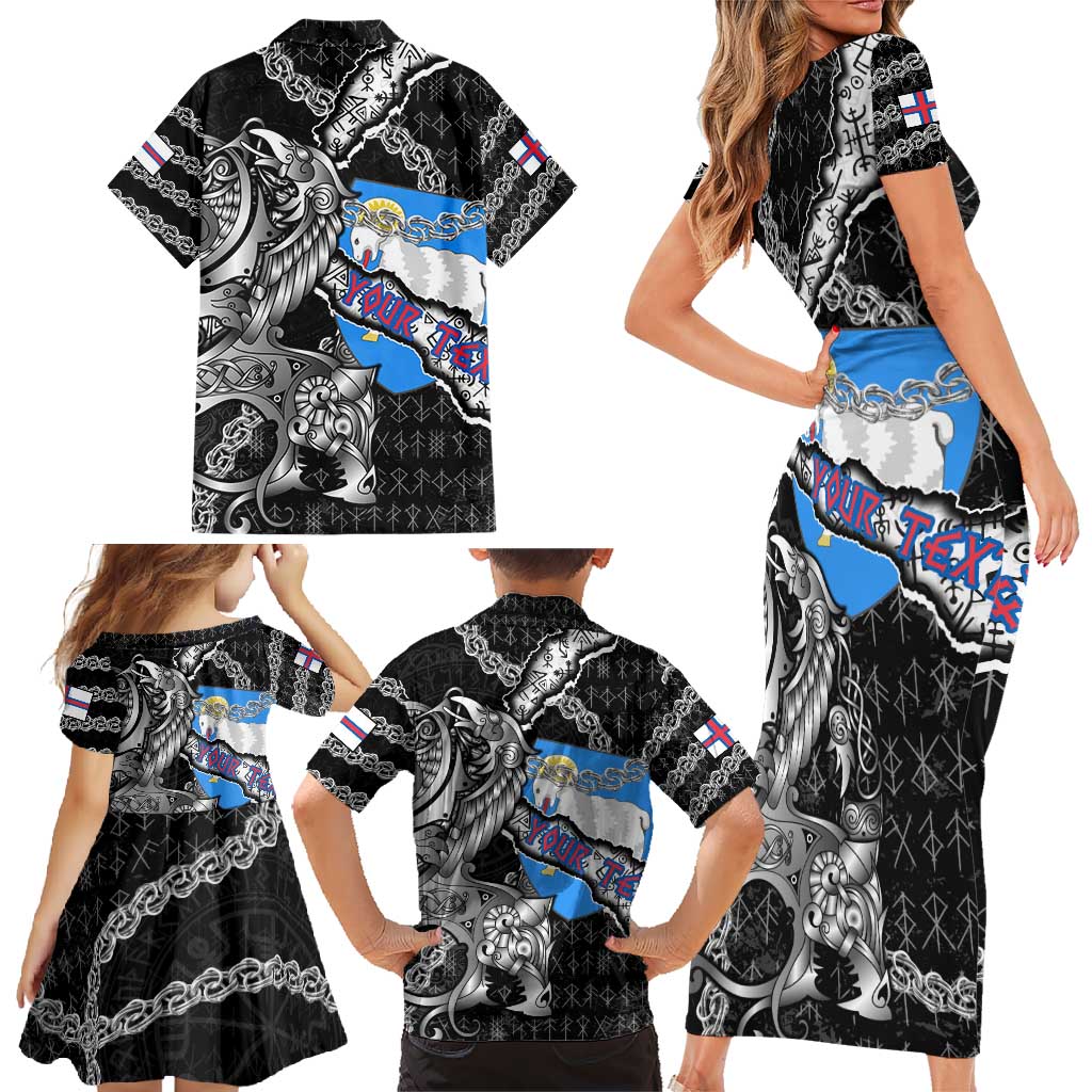 Personalized Faroe Islands Vikings Family Matching Short Sleeve Bodycon Dress and Hawaiian Shirt Nordic Lion Bound in Runes and Chains