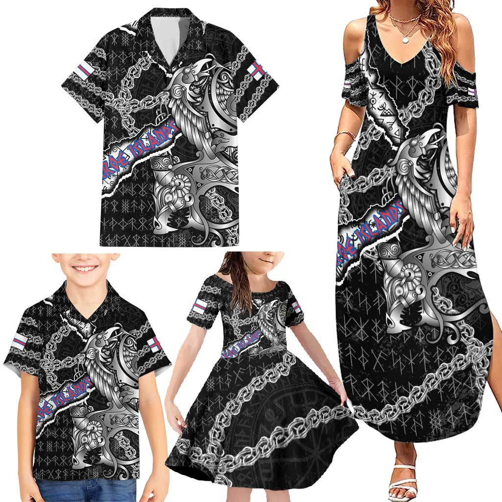 Personalized Faroe Islands Vikings Family Matching Summer Maxi Dress and Hawaiian Shirt Nordic Lion Bound in Runes and Chains