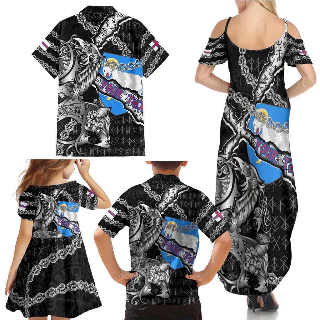 Personalized Faroe Islands Vikings Family Matching Summer Maxi Dress and Hawaiian Shirt Nordic Lion Bound in Runes and Chains