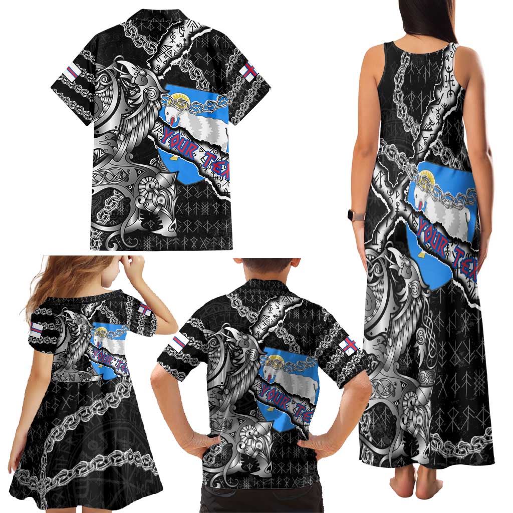 Personalized Faroe Islands Vikings Family Matching Tank Maxi Dress and Hawaiian Shirt Nordic Lion Bound in Runes and Chains