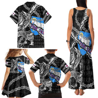 Personalized Faroe Islands Vikings Family Matching Tank Maxi Dress and Hawaiian Shirt Nordic Lion Bound in Runes and Chains