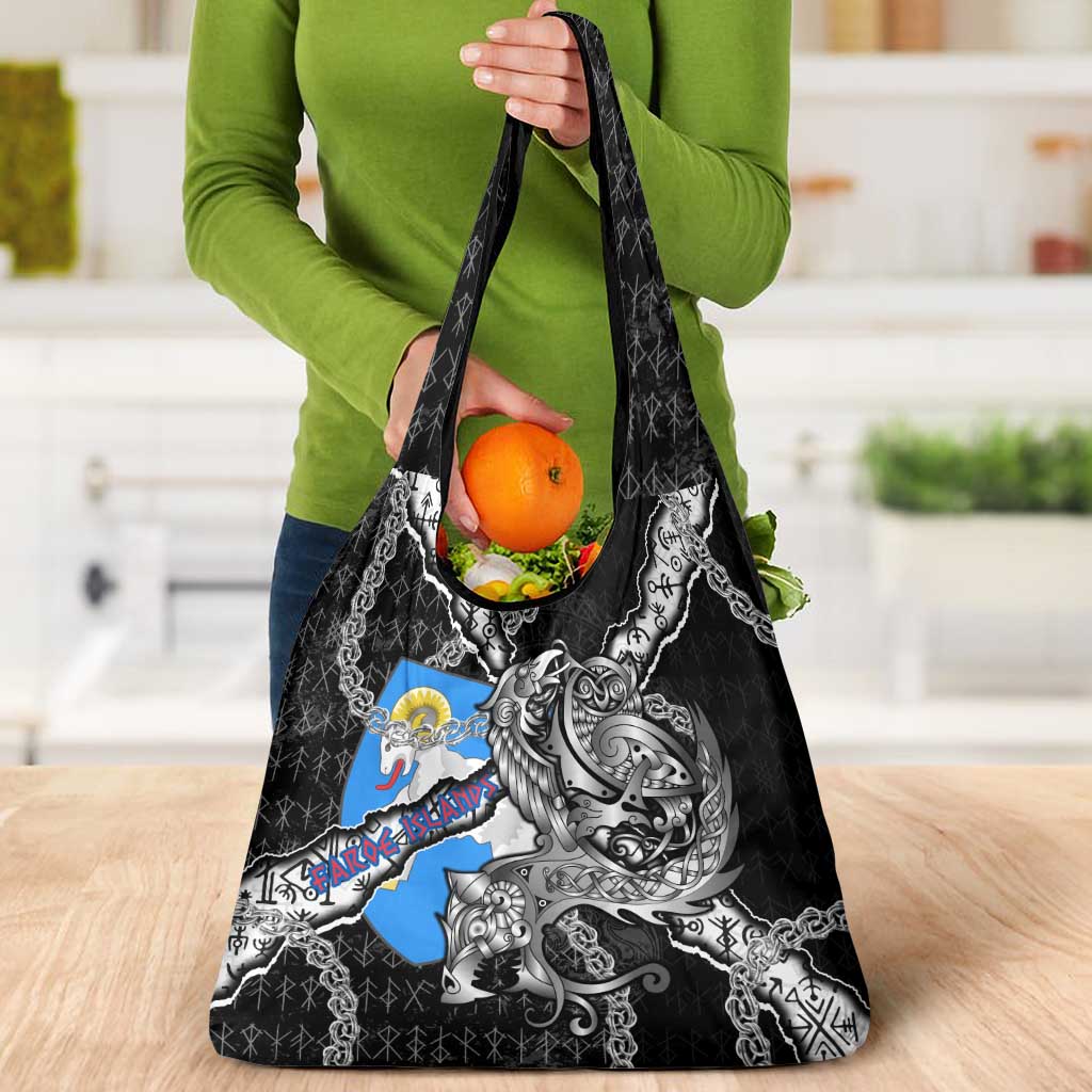 Faroe Islands Vikings Grocery Bag Nordic Lion Bound in Runes and Chains