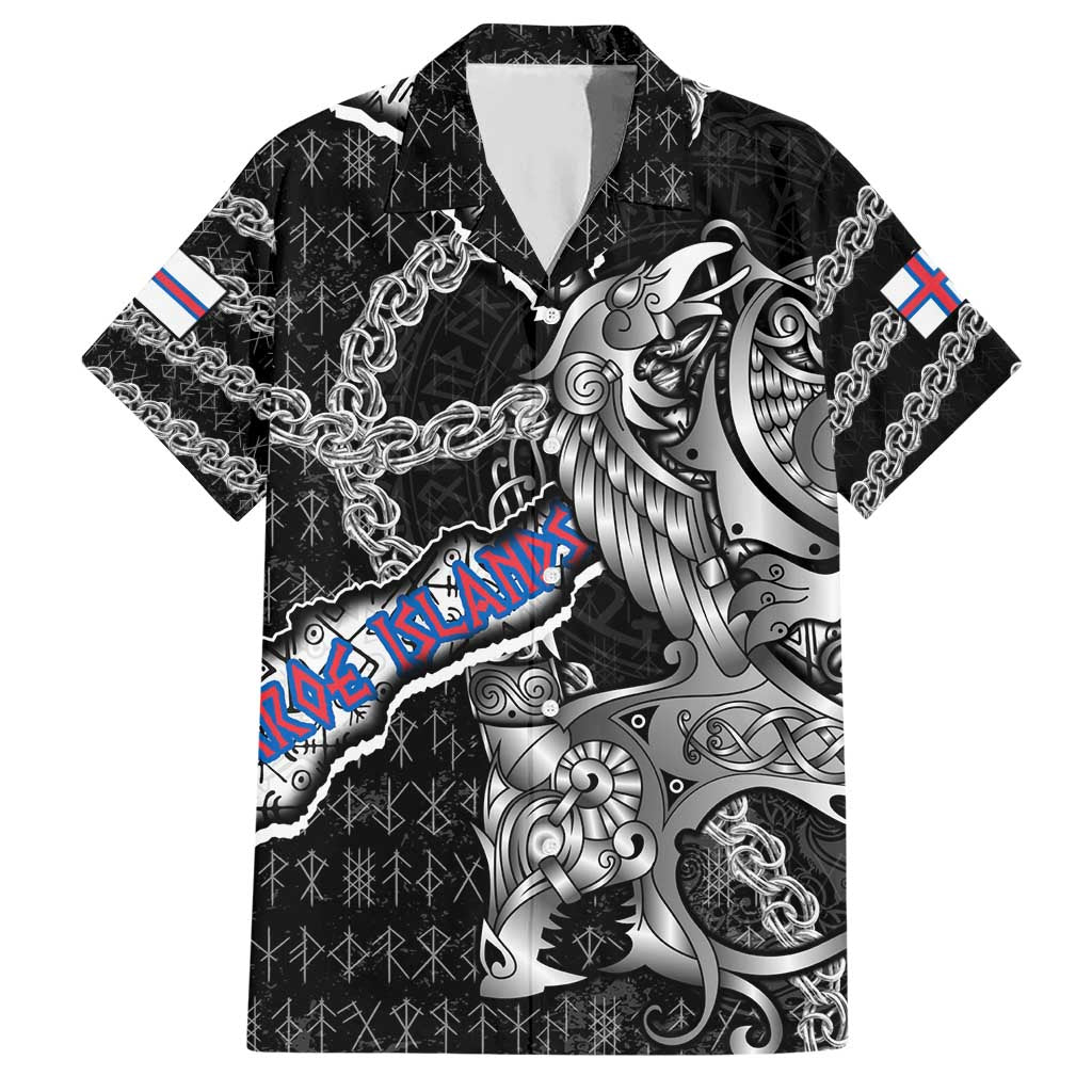 Personalized Faroe Islands Vikings Hawaiian Shirt Nordic Lion Bound in Runes and Chains