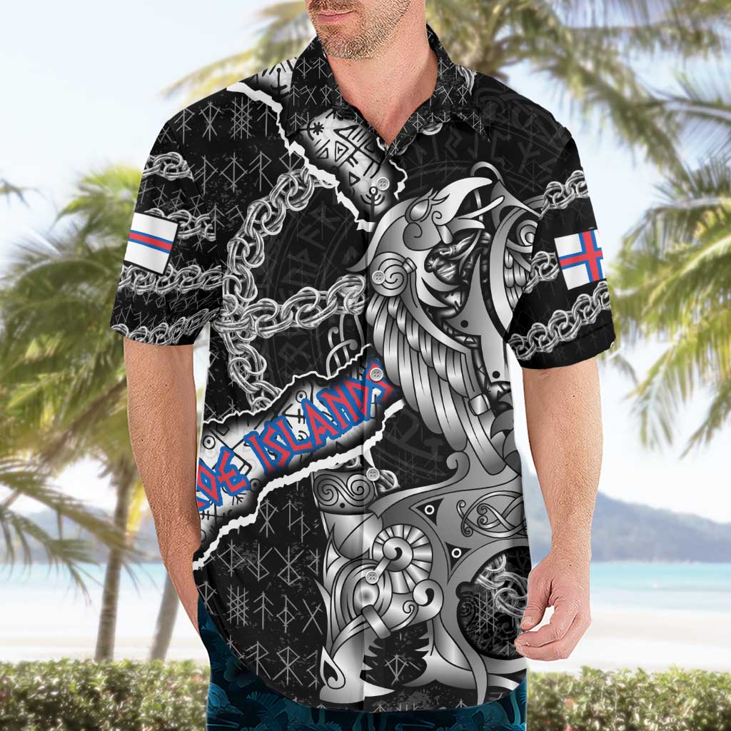 Personalized Faroe Islands Vikings Hawaiian Shirt Nordic Lion Bound in Runes and Chains