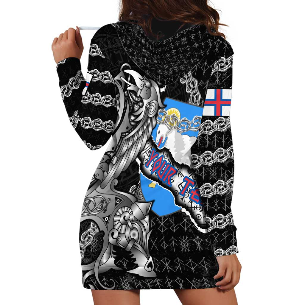 Personalized Faroe Islands Vikings Hoodie Dress Nordic Lion Bound in Runes and Chains