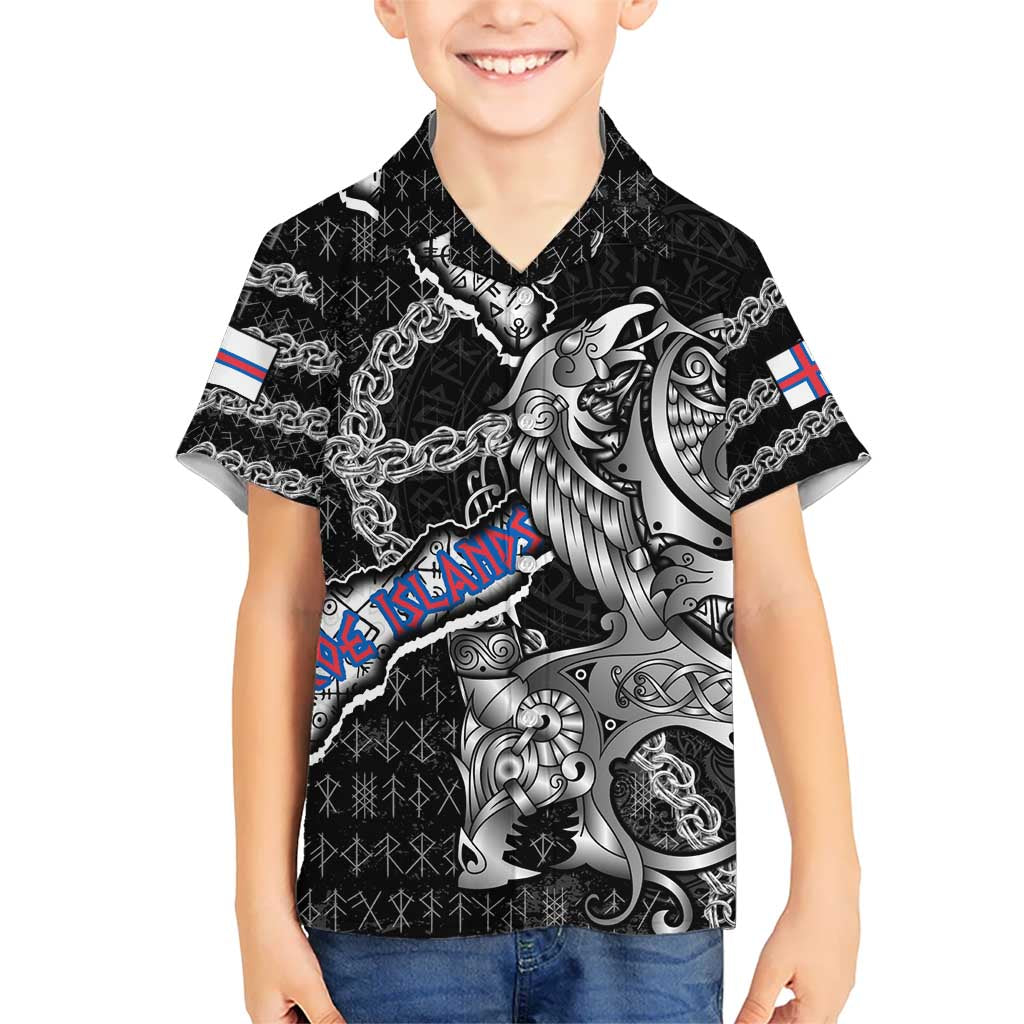 Personalized Faroe Islands Vikings Kid Hawaiian Shirt Nordic Lion Bound in Runes and Chains