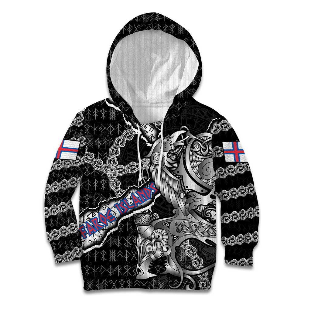 Personalized Faroe Islands Vikings Kid Hoodie Nordic Lion Bound in Runes and Chains