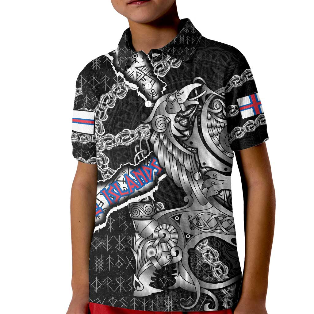 Personalized Faroe Islands Vikings Kid Polo Shirt Nordic Lion Bound in Runes and Chains