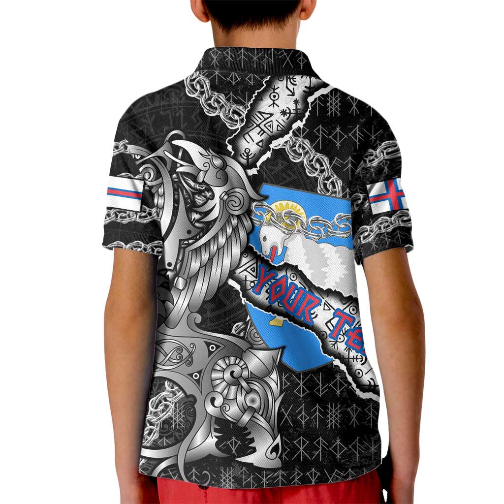 Personalized Faroe Islands Vikings Kid Polo Shirt Nordic Lion Bound in Runes and Chains