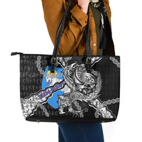 Faroe Islands Vikings Leather Tote Bag Nordic Lion Bound in Runes and Chains