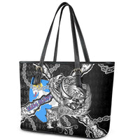 Faroe Islands Vikings Leather Tote Bag Nordic Lion Bound in Runes and Chains