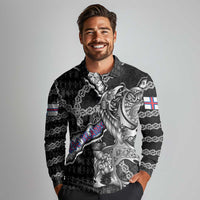 Personalized Faroe Islands Vikings Long Sleeve Polo Shirt Nordic Lion Bound in Runes and Chains