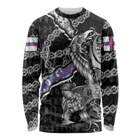 Personalized Faroe Islands Vikings Long Sleeve Shirt Nordic Lion Bound in Runes and Chains