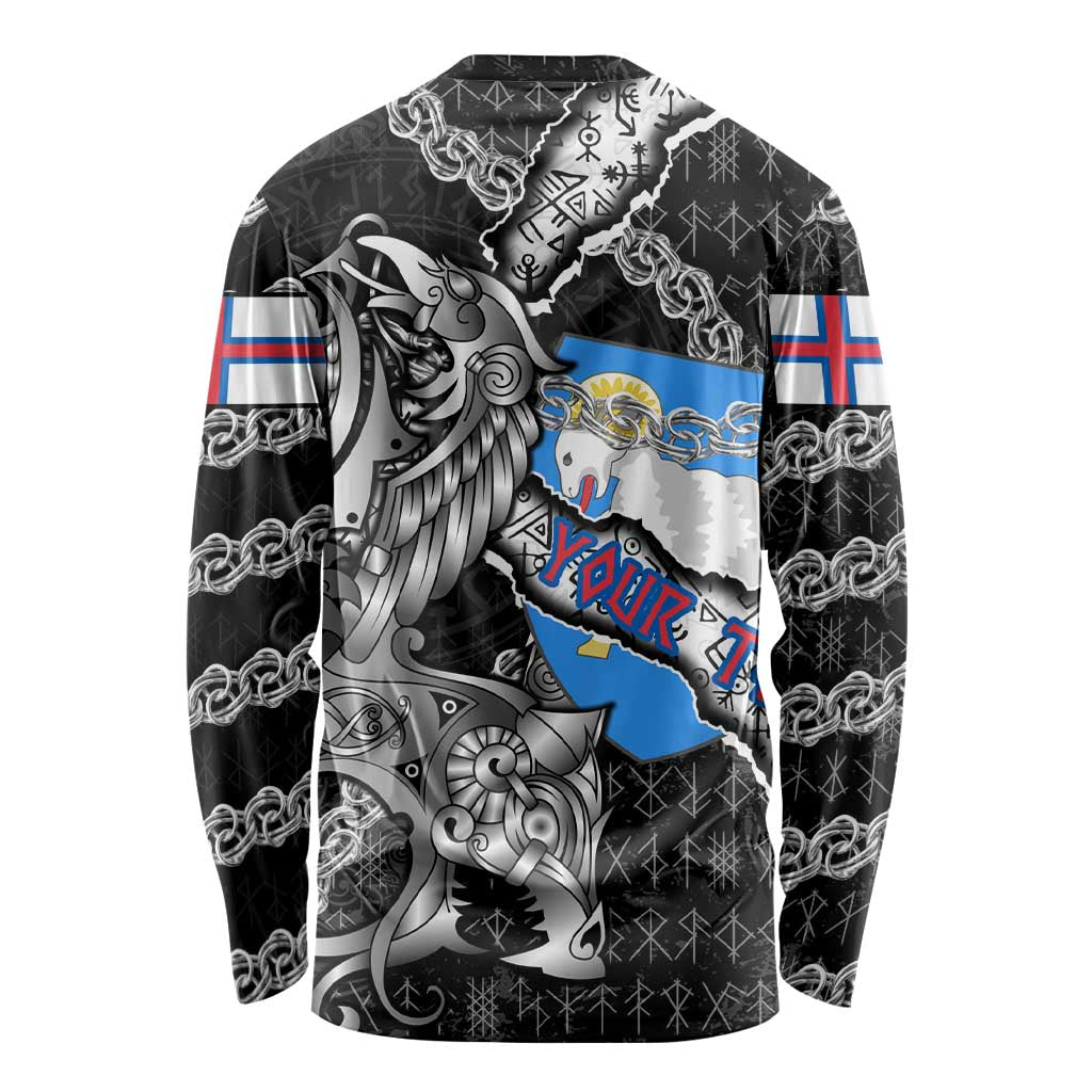 Personalized Faroe Islands Vikings Long Sleeve Shirt Nordic Lion Bound in Runes and Chains