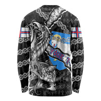 Personalized Faroe Islands Vikings Long Sleeve Shirt Nordic Lion Bound in Runes and Chains