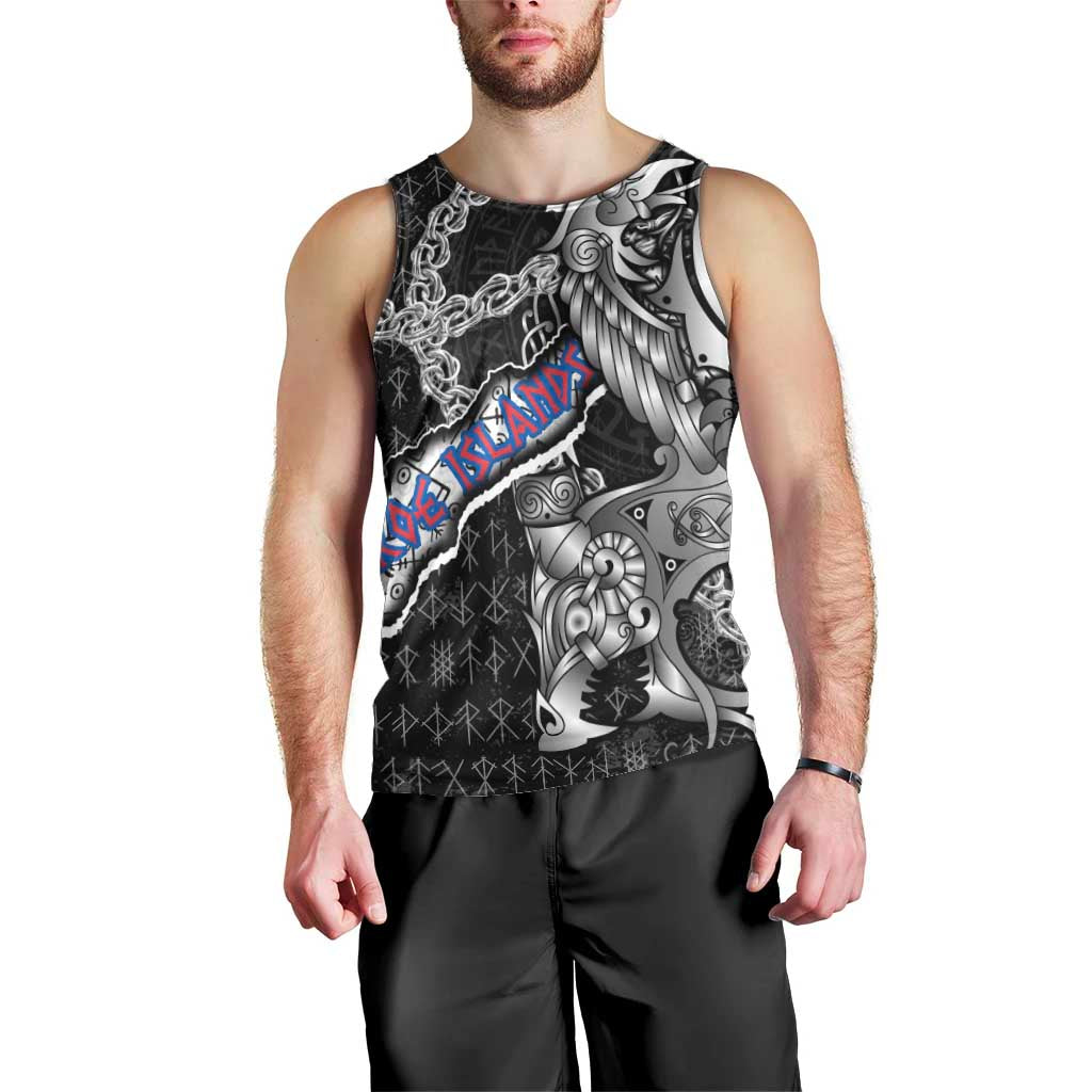Personalized Faroe Islands Vikings Men Tank Top Nordic Lion Bound in Runes and Chains