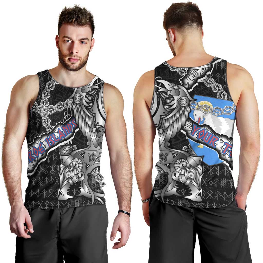 Personalized Faroe Islands Vikings Men Tank Top Nordic Lion Bound in Runes and Chains