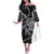 Personalized Faroe Islands Vikings Off The Shoulder Long Sleeve Dress Nordic Lion Bound in Runes and Chains